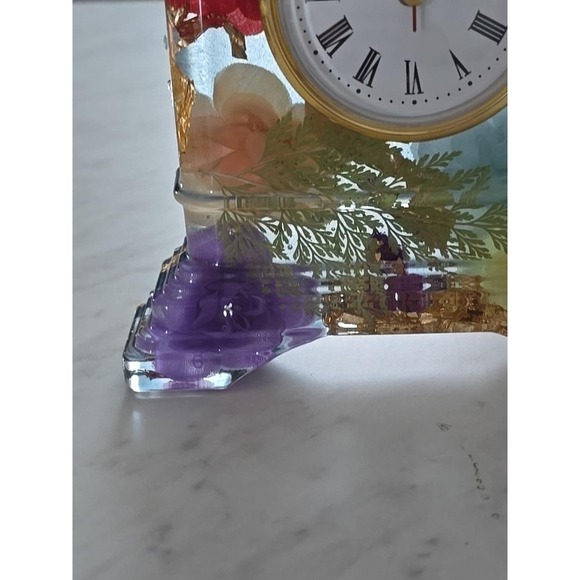 Handmade Resin Desk Clock Decoration Gift Clear With Multi Colored Flowers 733 - Picture 2 of 10